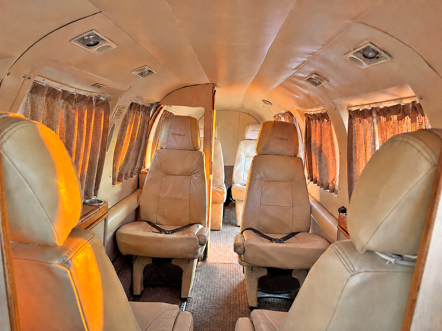 Passenger cabin interior of the Island Birds Piper Navajo Chieftain