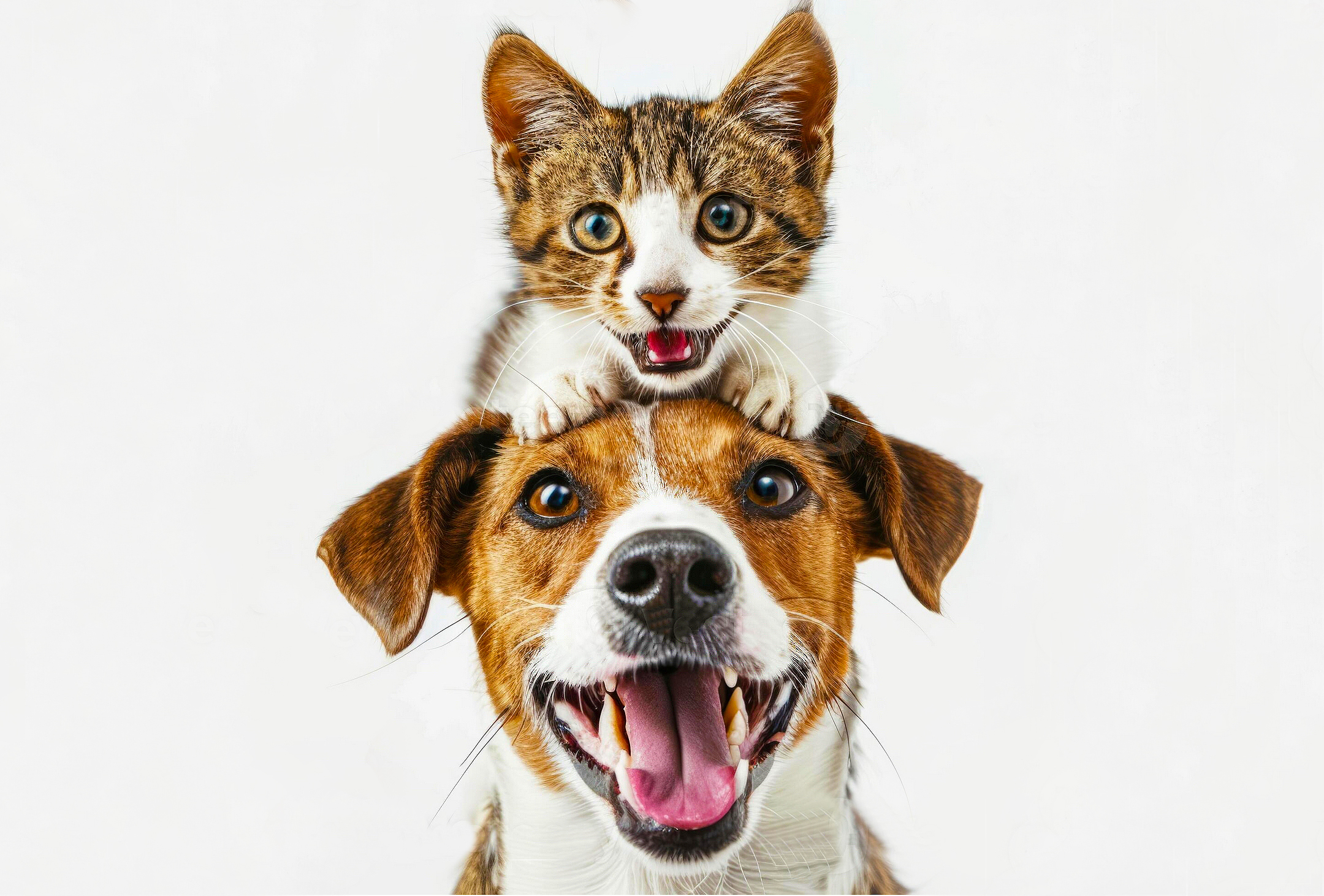 Happy dog and kitten representing pet-friendly air travel