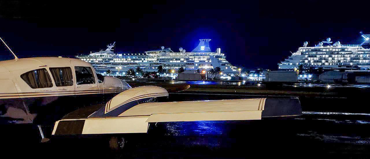 Island Birds Aztec at Isla Grande Airport SIG in San Juan at night