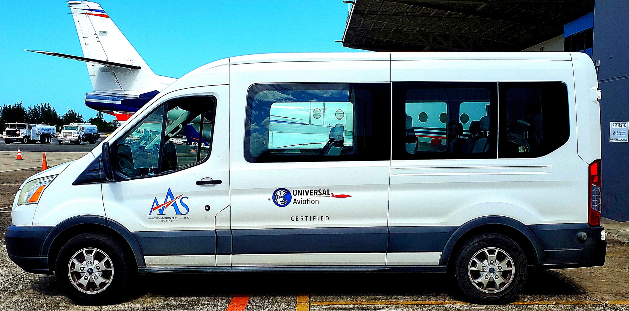 Airport Aviation Services van used to transfer private charter passengers