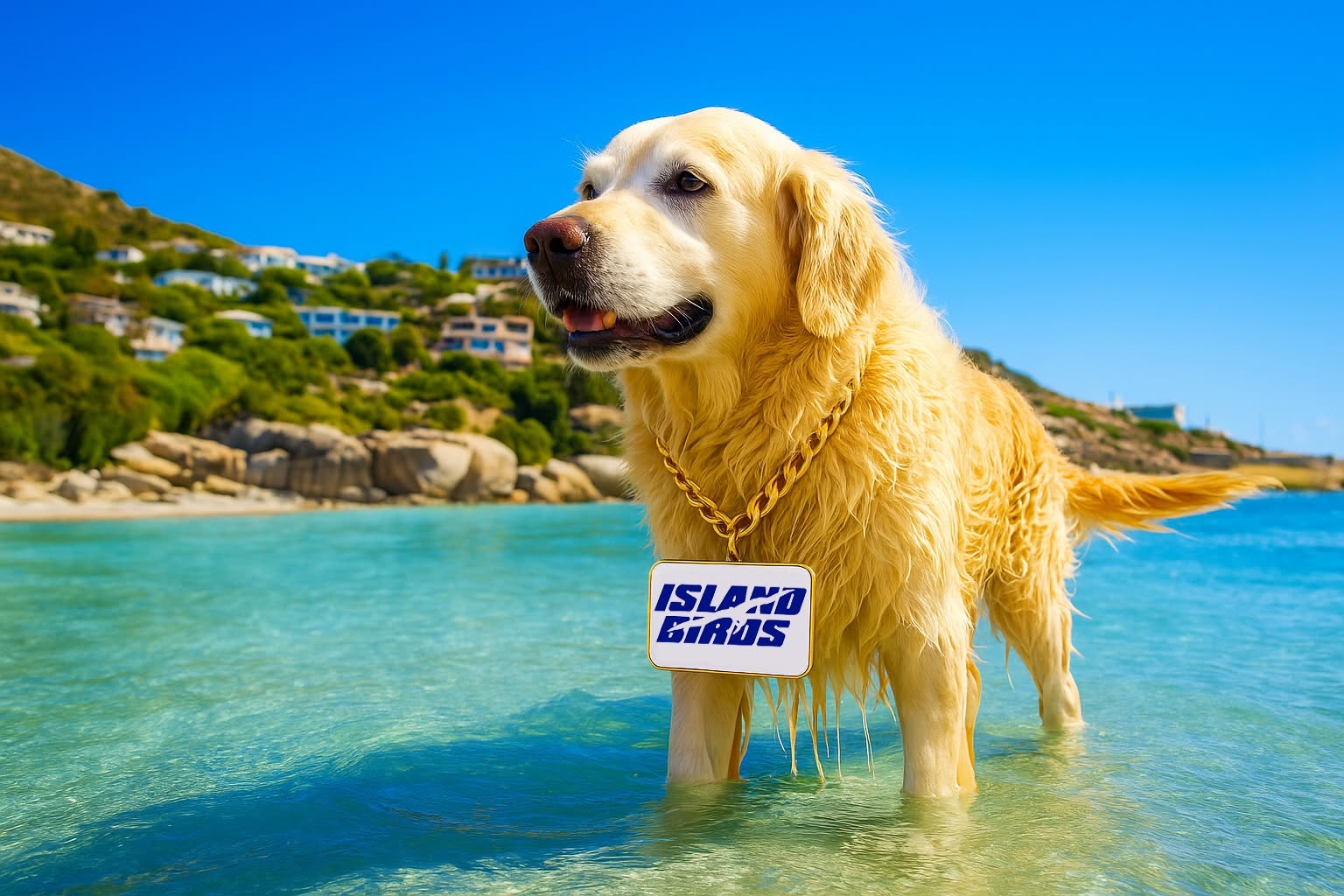 Happy dog traveling in the Caribbean with Island Birds
